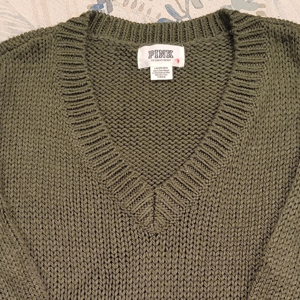 PINK Victoria's Secret Olive Knit Boyfriend Sweater